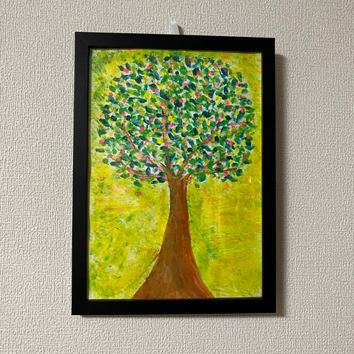 幸せを引き寄せポジティブになる木 A4サイズ原画 絵画 happy24 通販