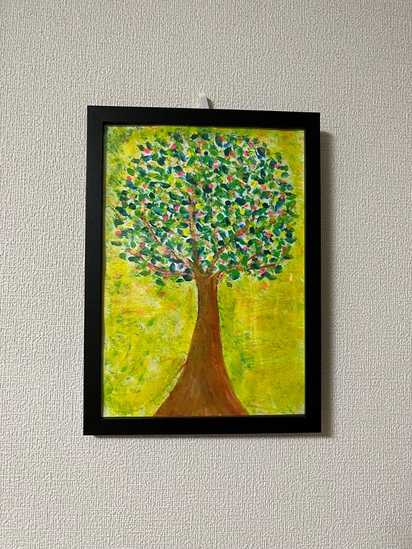 幸せを引き寄せポジティブになる木 A4サイズ原画 絵画 happy24 通販