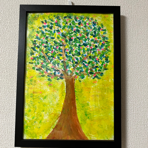 幸せを引き寄せポジティブになる木 A4サイズ原画 絵画 happy24