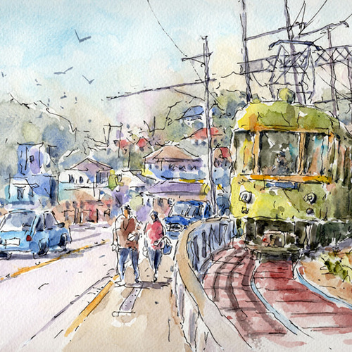 原画#3013マルタ共和国地中海船水彩画ドローイングインテリア絵画