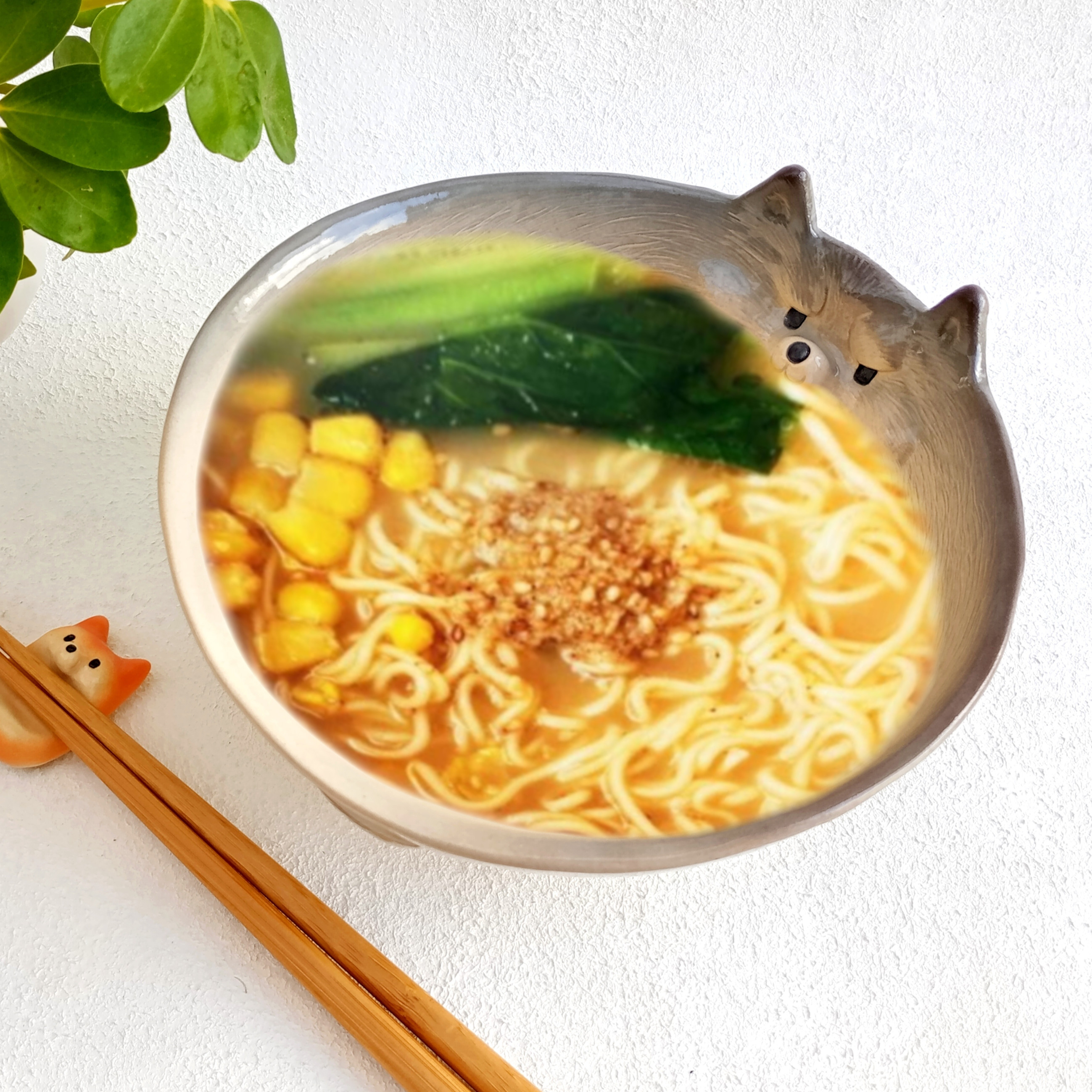 オオカミ ラーメン鉢　動物の陶器　1点有ります