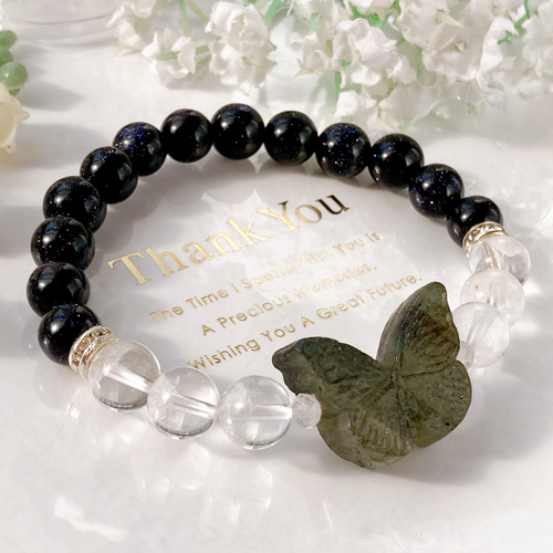 一点物　天然石　ハンドメイドブレス　アラシャン　ハート　水晶　ラブラドライト 一点物 天然石 ハンドメイドブレス アラシャン ハート 水晶