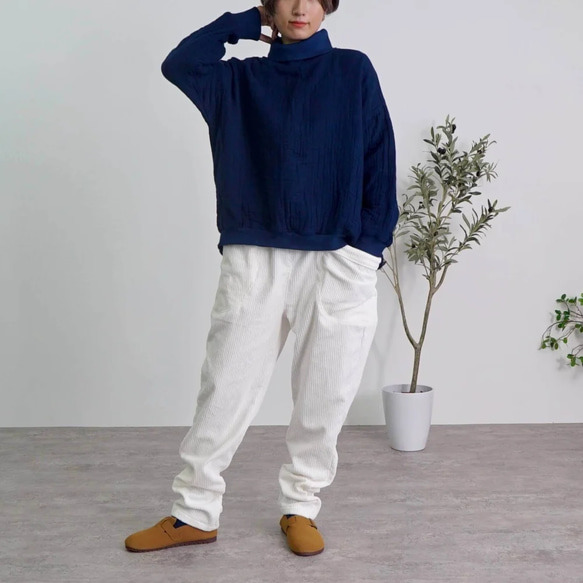 福袋】タートルネックトレーナー6重ガーゼ/ネイビー＋コーデュロイ