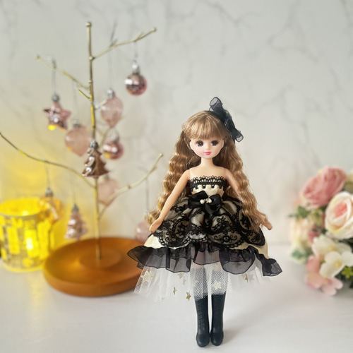 ドール服 シャンパンゴールドの2wayドレス ※リカちゃん ドール服 シャンパンゴールドの2wayドレス ※リカちゃん