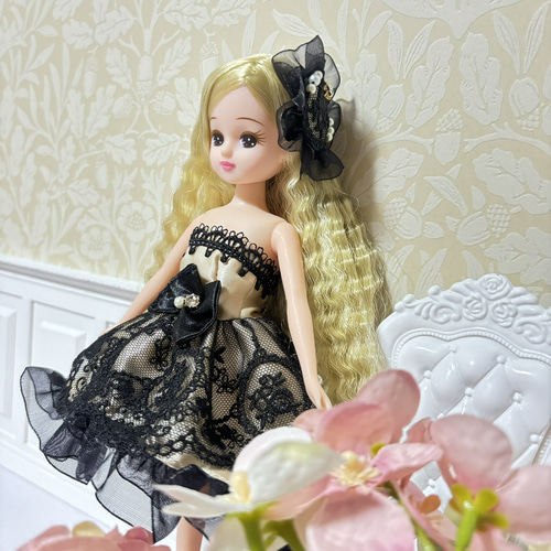 ドール服 シャンパンゴールドの2wayドレス ※リカちゃん ドール服 シャンパンゴールドの2wayドレス ※リカちゃん