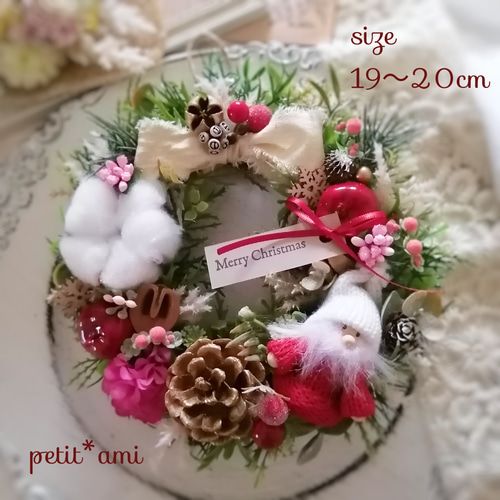 Christmasクリスマスリースコットンフラワー冬ナチュラルリース