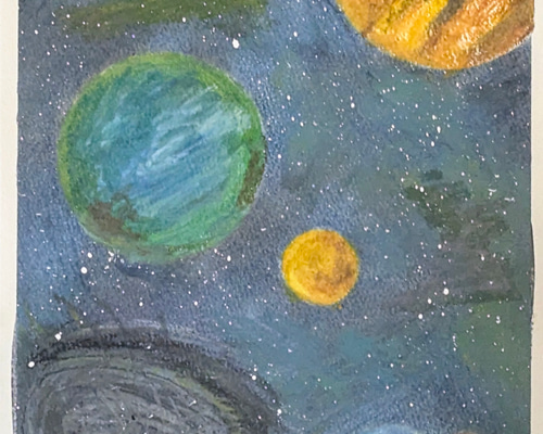 spring gardenオイルパステル原画　額付き 0368ac14d06c9eea97578ae521b9d8