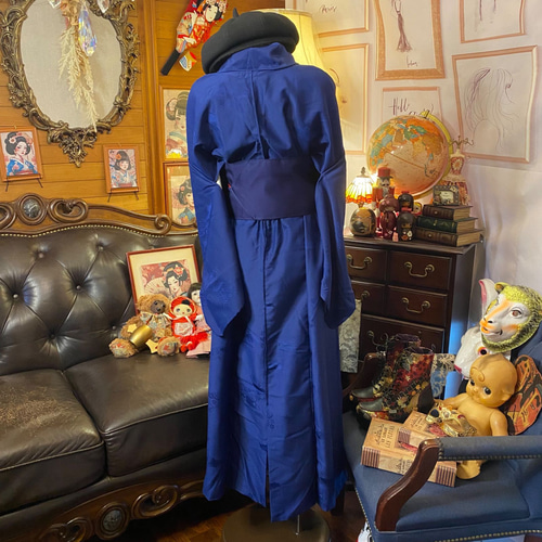 リメイク 着物 ロング丈 ワンピース 帯ベルト 和洋折衷 色無地