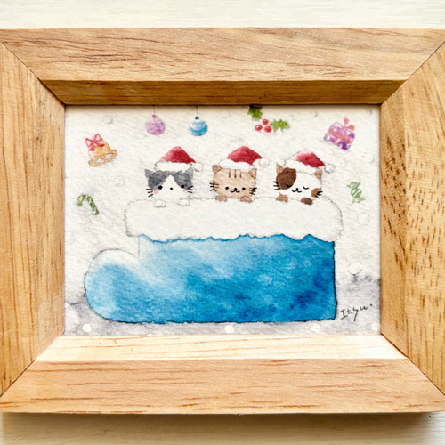 色鉛筆画 A4.猫 クリスマス5