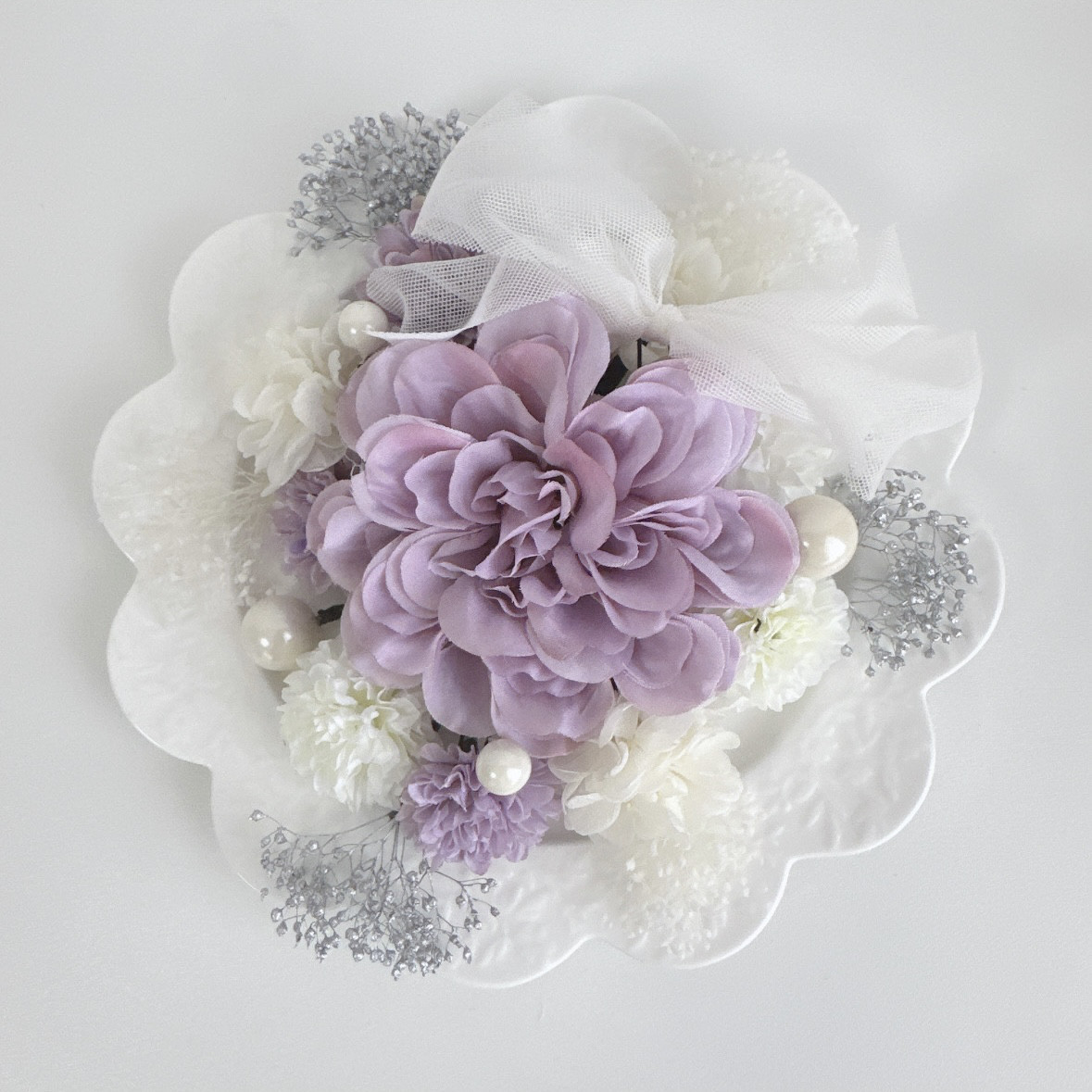 ダリア ラベンダー ホワイト チュールリボン ヘッドドレス 白無垢 和装 髪飾り 成人式