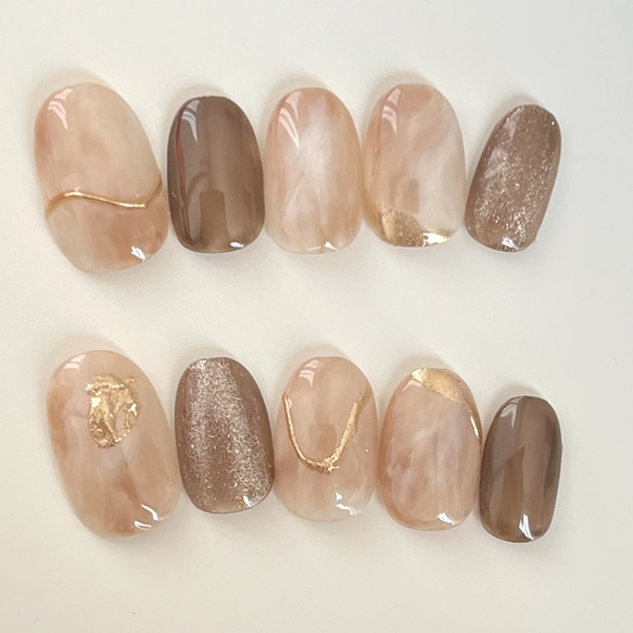 ニュアンスネイル ブラウンベージュ ネイルチップ（つけ爪