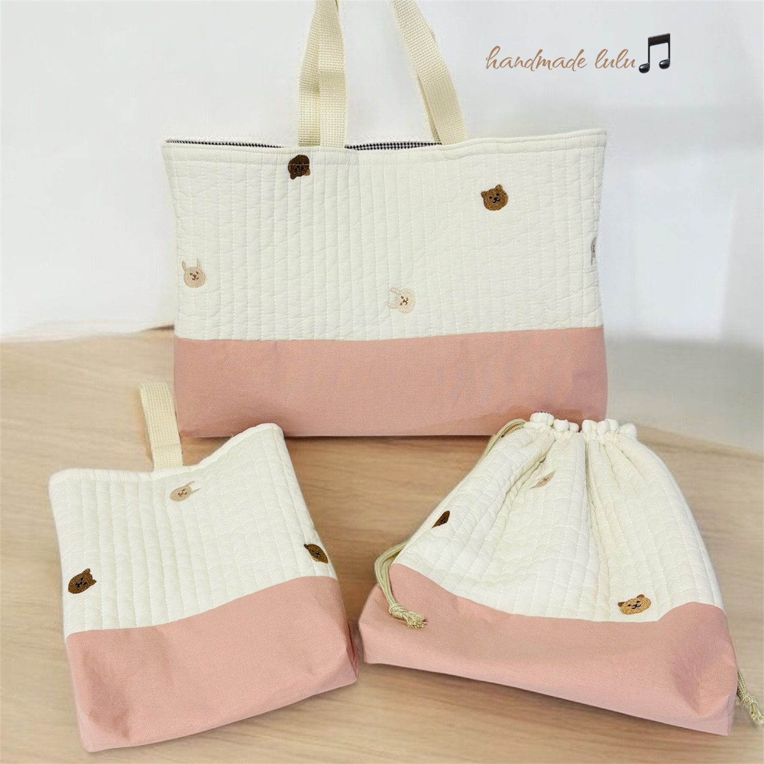 入園　入学　3点セット　『イブル　ヌビ　オフホワイト』レッスンバッグ　上履き入れ　体操服入れ