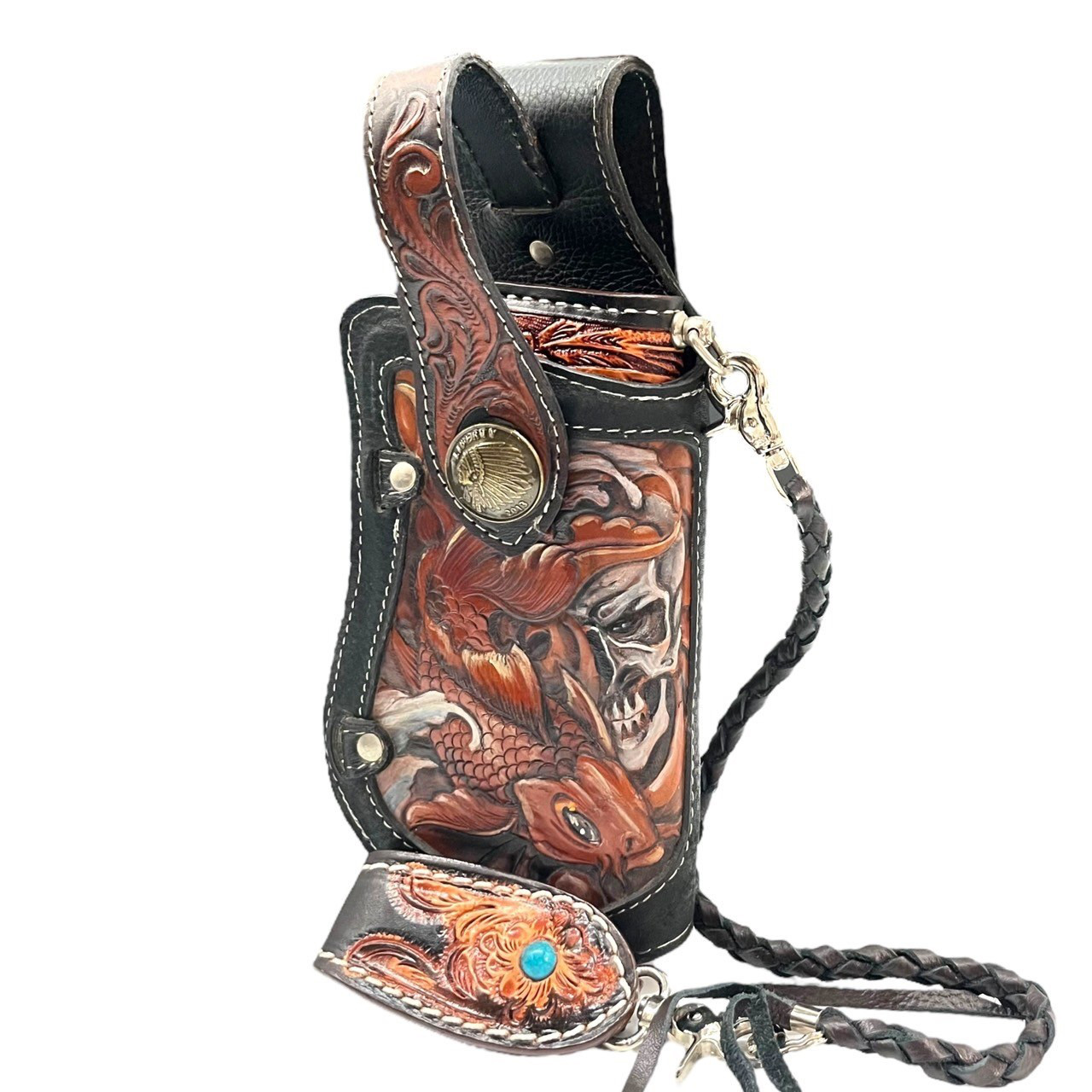 1月31日までのオーダーセール実施中！カービング・バイカーズウォレット4点セット - 厚手牛革、贅沢なカービングデザイン