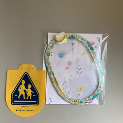 ＼グリーン系の花柄／O型 Dカン付き　ランドセルに付けれる＆安全ピンも通せる 8枚目の画像