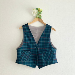 2WAY＊リバーシブルベスト ＜グリーンチェック＆グレー＞ ベスト