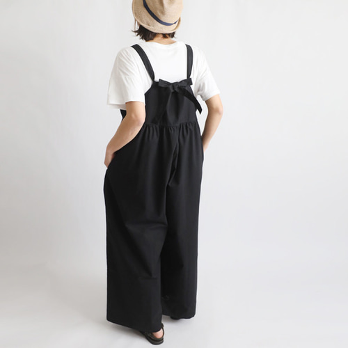 【送料無料】紐リボン ワイドレッグパンツ オールインワン Lace Ladies 肩ひもリボン サロペット ワイドパンツ S〜XL