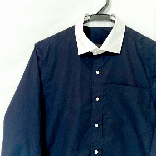Men's] サイズ指定可☆紺シャツ×白襟 ☆メンズシャツ シャツ・ブラウス