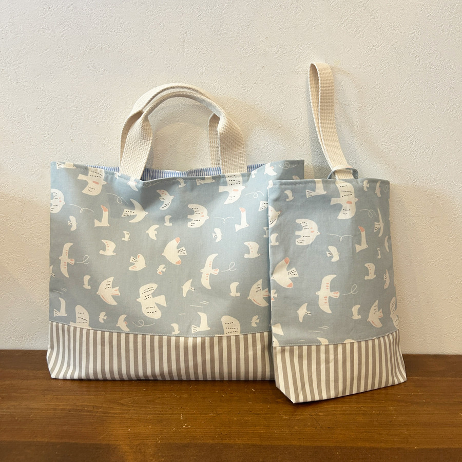 名入れ可！レッスンバッグ・上履き入れセット　バードプリント