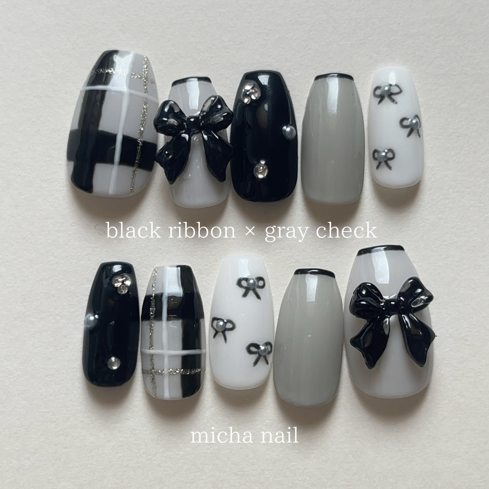 チェックリボン ネイルチップ 99781cc359eb85dd479a26a8048b91