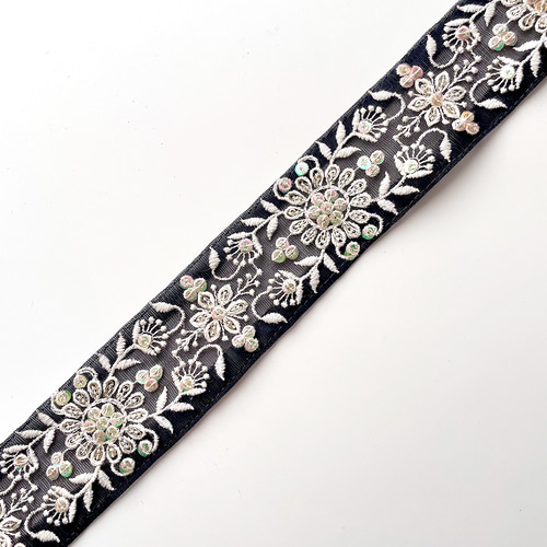 日本全国送料無料商品 特集 幅：5cm 【 495 】 チュール ブラック インド刺繍リボン 着物・浴衣・和小物