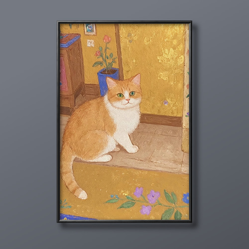 ブランド一覧 | ワールド オンラインストア 絵画 | イラストポスター 44 ☆ 【かわいい橘猫は美しい盆栽が 絵画