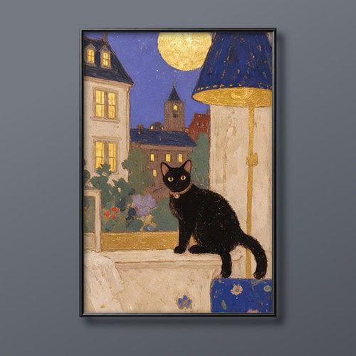 Amazon.co.jp: ZZPT ゴッホ ウォールアート - 星月夜 猫