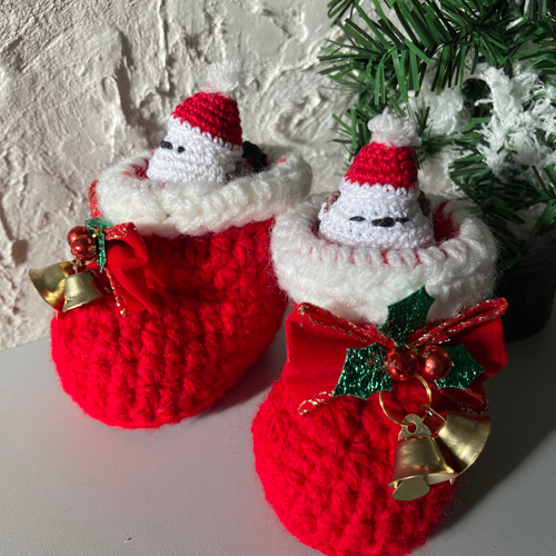クリスマスブーツ に入った シマエナガ あみぐるみ フップの森 通販
