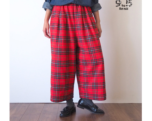 ワイドパンツ タータンチェック(レッド） キュロット・ワイド