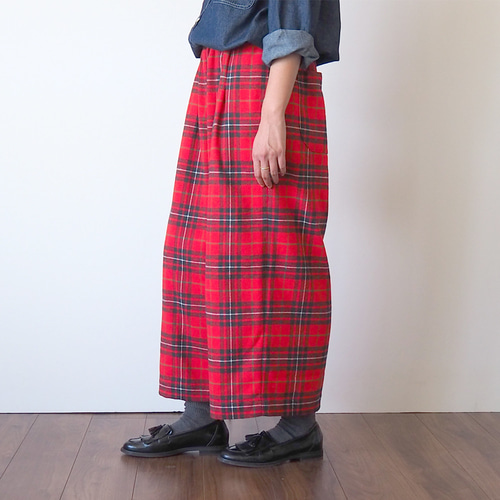 ワイドパンツ タータンチェック(レッド） キュロット・ワイド