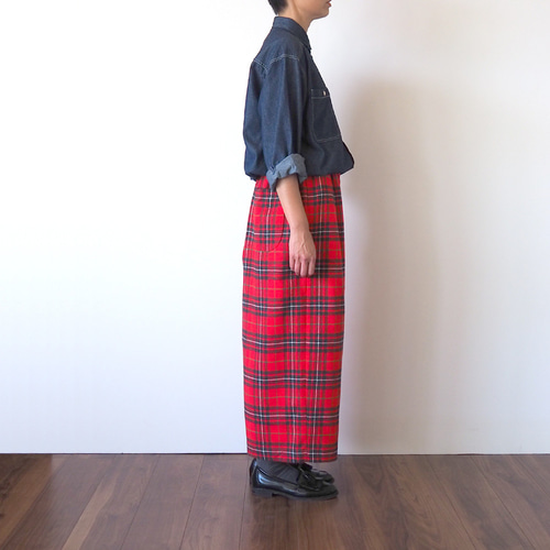 ワイドパンツ タータンチェック(レッド） キュロット・ワイド