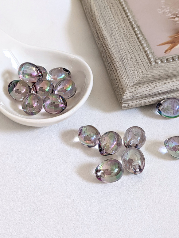 ドロップ ビーズ オーロラ アソート 15㍉ 20個 しずく オーロラ 透明 パーツ 6枚目の画像