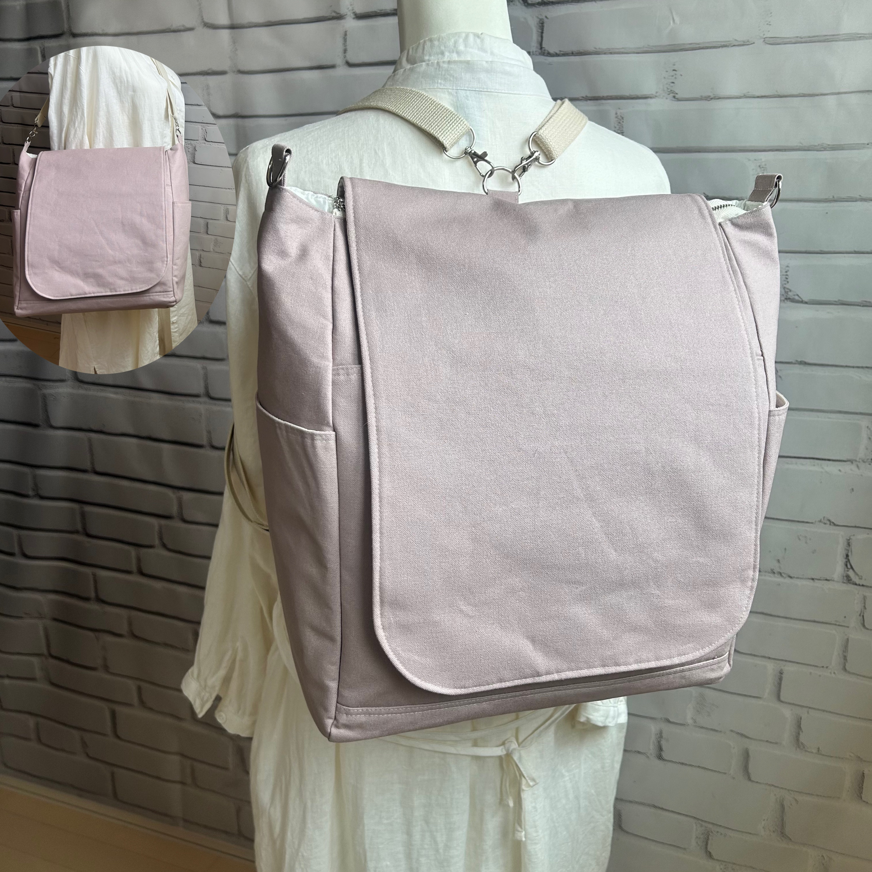 A4対応　リュックにもなる　ショルダーバック　3way ボディーバック　長さ調節可能　帆布41くすみピンク　色変更可能