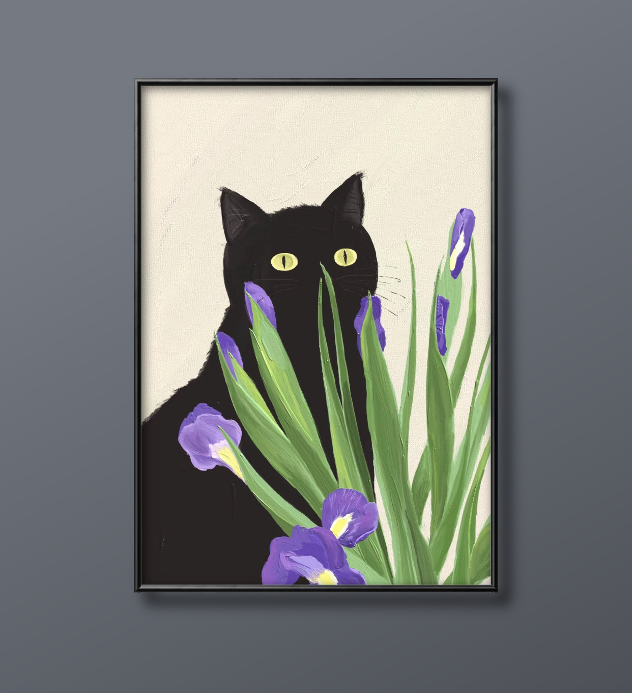 絵画 | イラストポスター 68 ☆ 【黒猫と美しいアイリス】 絵画
