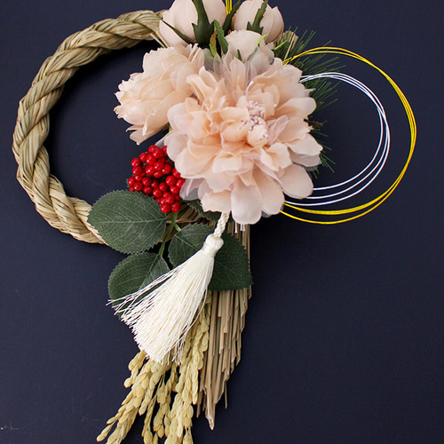 2026しめ縄飾り ローズ 松（ナチュラルピンク）【アーティフィシャル