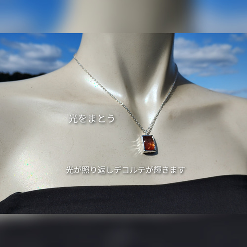 5A級マイカサンストーン純銀ネックレス/槌目模様 ネックレス 