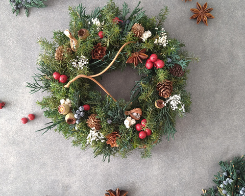 森のクリスマスリース*red プリザーブドフラワー tetateto 通販