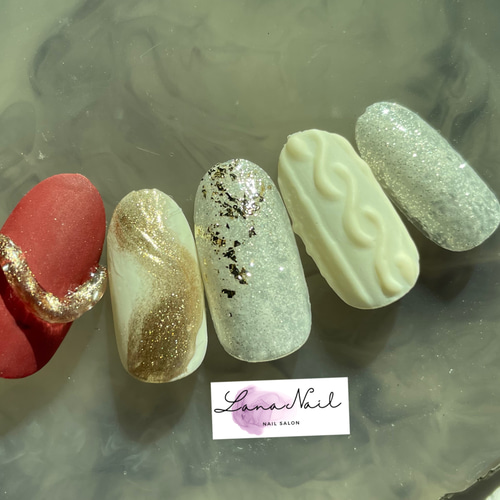 WI-03】ネイルチップ ニットネイル ミラーネイル うねうね 秋ネイル 冬  