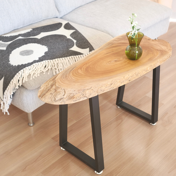 欅　天然板　一枚板　サイドテーブル　無垢材　アイアン　カフェテーブル 欅 天然板 一枚板 サイドテーブル 無垢材 アイアン カフェ