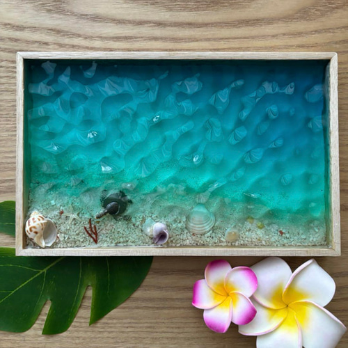 海レジン トレー 木製インテリア レジンアートトレー 波アート
