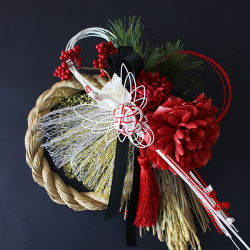 2026しめ縄飾り 流星鶴・紅白迎春飾り【アーティフィシャルフラワー