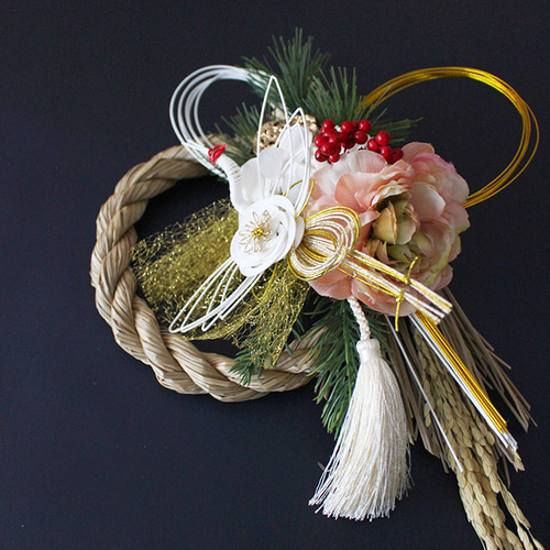 2026しめ縄飾り 鶴梅・紅白迎春飾り【アーティフィシャルフラワー】冬