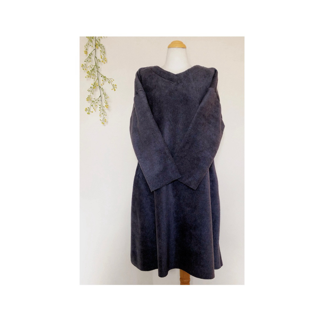 ＊ふんわりあったかメルトンフリース Aライン♡ワンピース❄️着る毛布的暖かさ❄️身幅調整/色変更可❄️ネイビーグレー