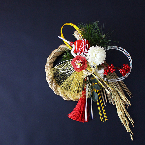 2026しめ縄飾り 鶴梅・紅白迎春飾り【アーティフィシャルフラワー】冬