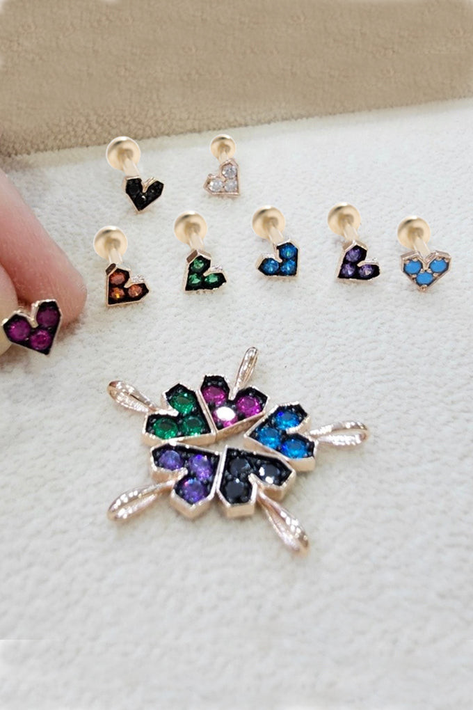 14K金 ゴールドハート ヘリックス 軟骨 アンチトラガス アウター インナーコンク イヤリング ピアス ラブレット