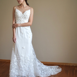 ウエディングドレス.白サテン.レース.オフショルダー.マーメイド.Y2435
