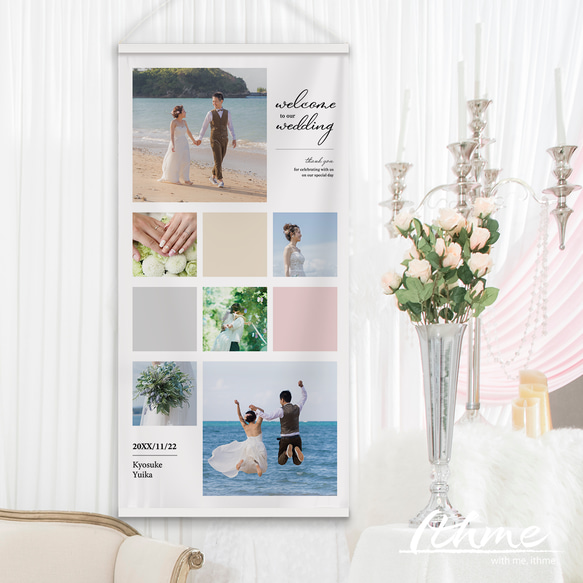 写真・プロフィール入りウェディング本格タペストリー / photo_square ★名入れ【結婚式 ウェルカムボード】 1枚目の画像