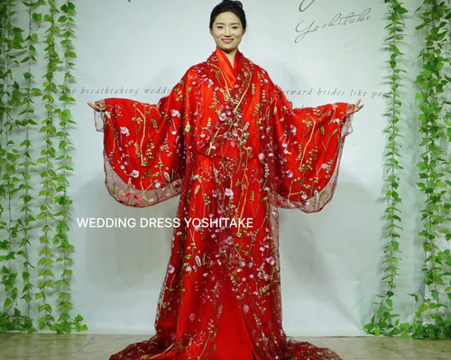 赤無垢 着物 打ち掛け レッド 結婚式 赤無垢 | ウェディングドレス