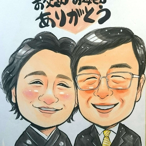 似顔絵プレゼント☆誕生日に喜寿祝いの額縁用似顔絵オーダー