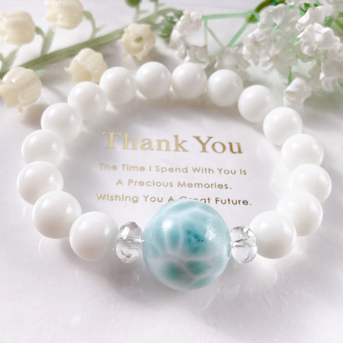 大粒ラリマーちゃんホワイトオニキス天然石ブレスレット ブレスレット  