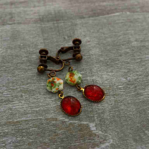 ヴィンテージフランス＊レッド＊イヤリング＊ピアス＊no.725 